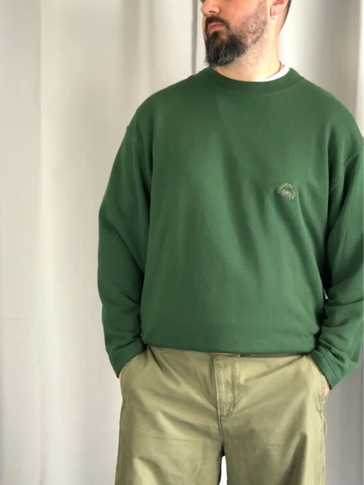 Vintage 90s Fruit of the Loom Blank Sweatshirt Dark Green Large
