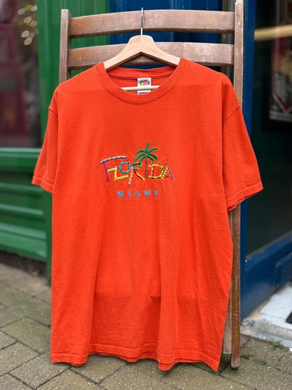 Miami Florida Orange Vintage 90s T Shirt Large