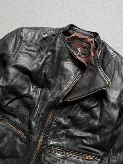1980s Asymmetrical Black Leather Biker Jacket Small
