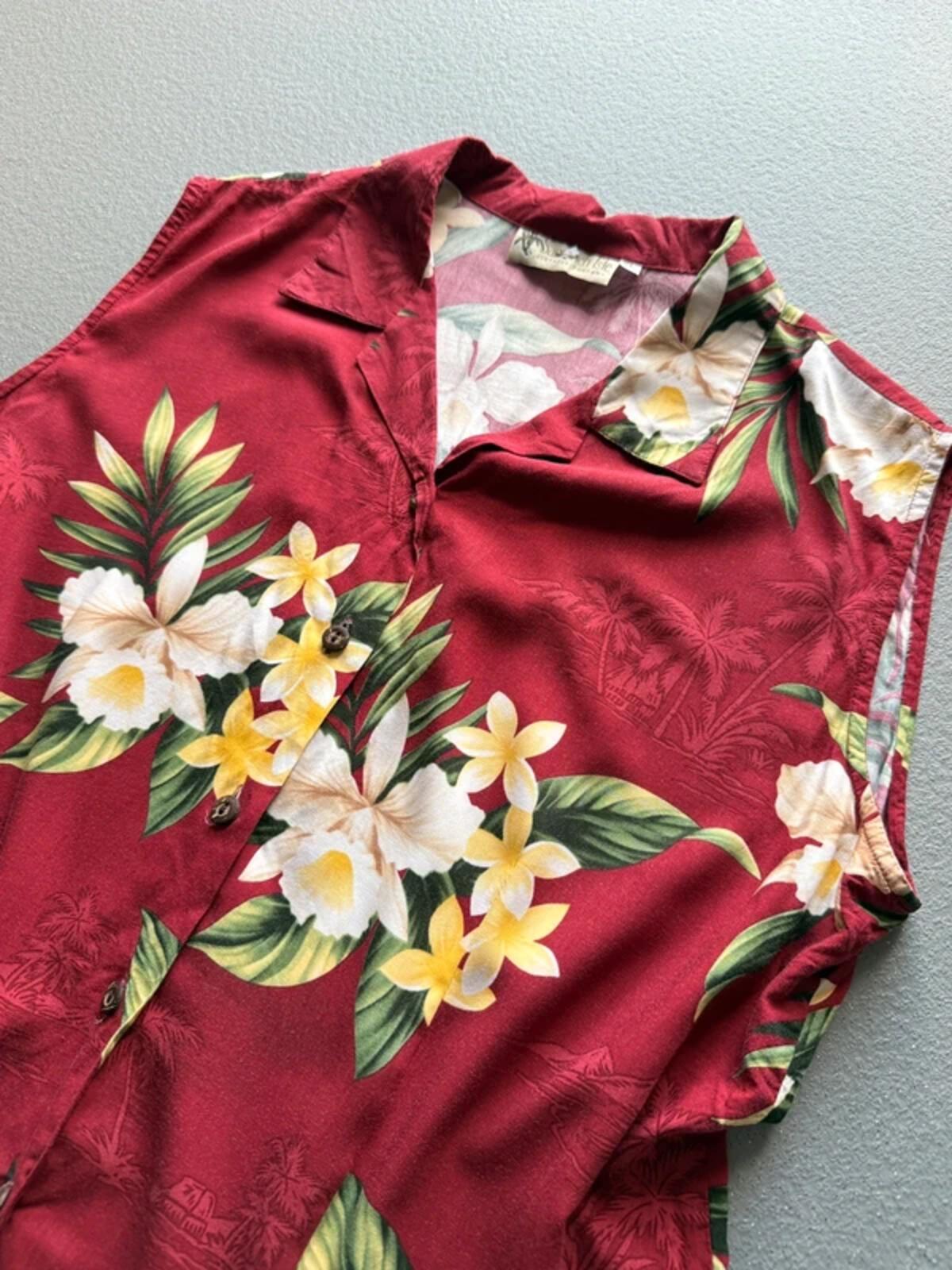 Ladies Vintage Hawaii Floral Sleeveless Shirt XL
