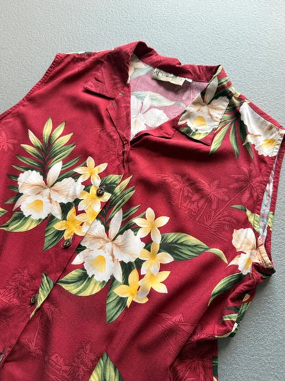 Ladies Vintage Hawaii Floral Sleeveless Shirt XL