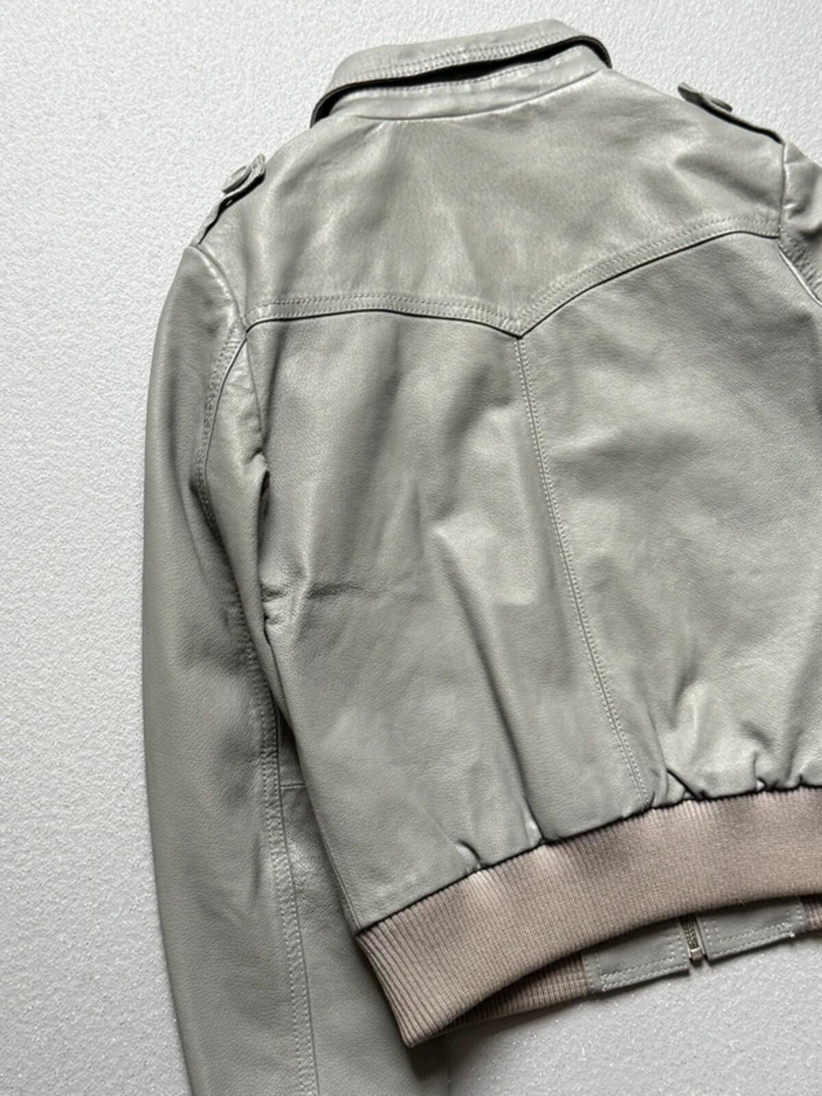 Y2K Grey H&M Cropped Leather Jacket Size 8