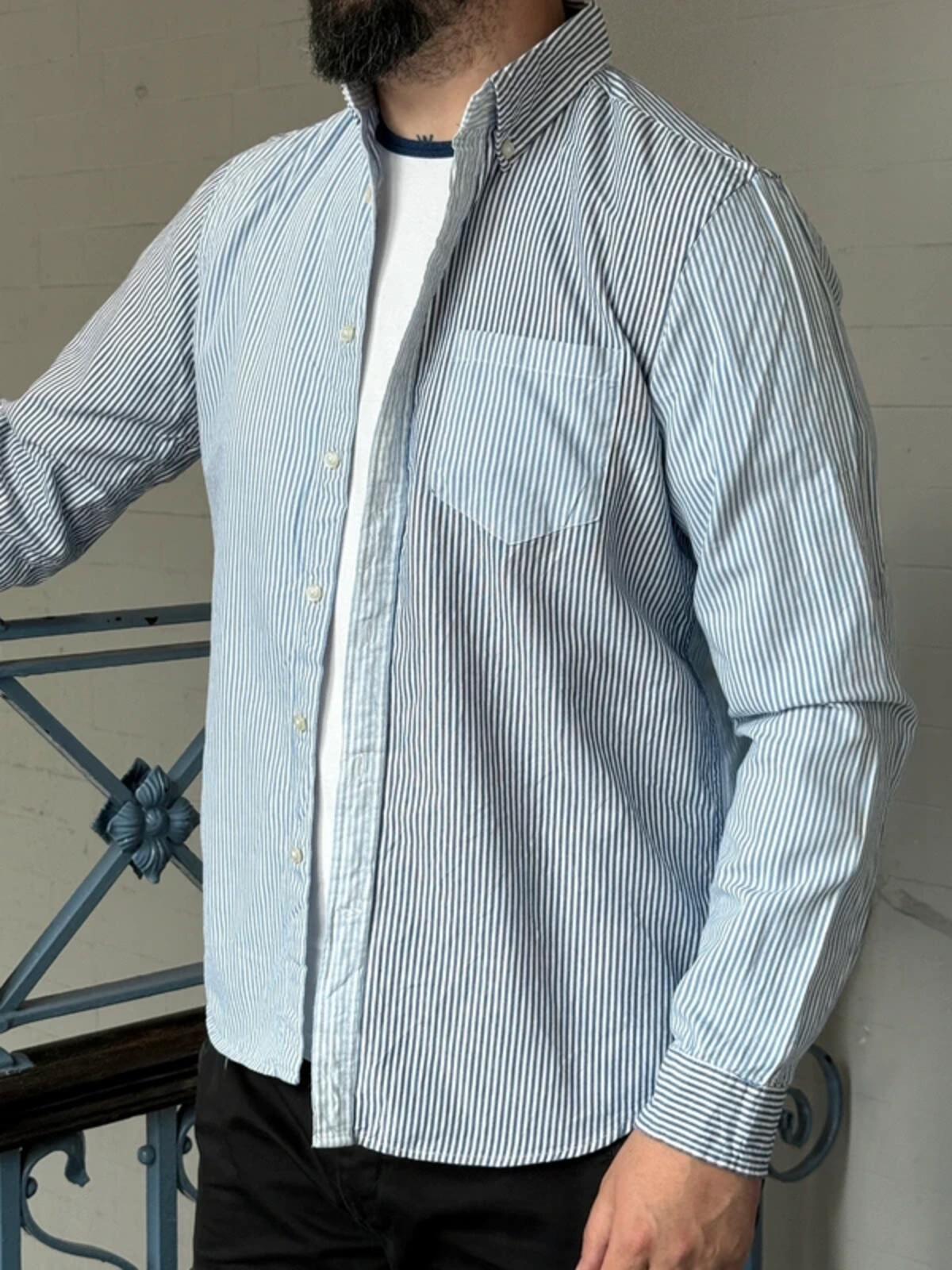 American Eagle Stripe Oxford Shirt Large