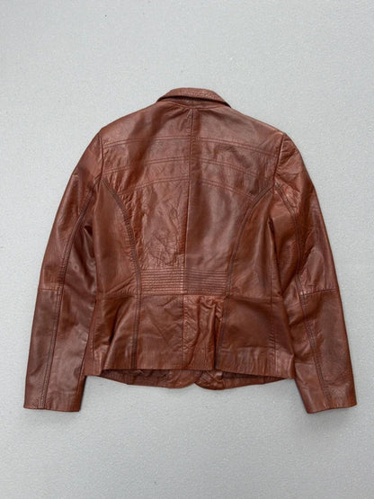 Y2K Brown Leather Blazer Size 10 Lapels