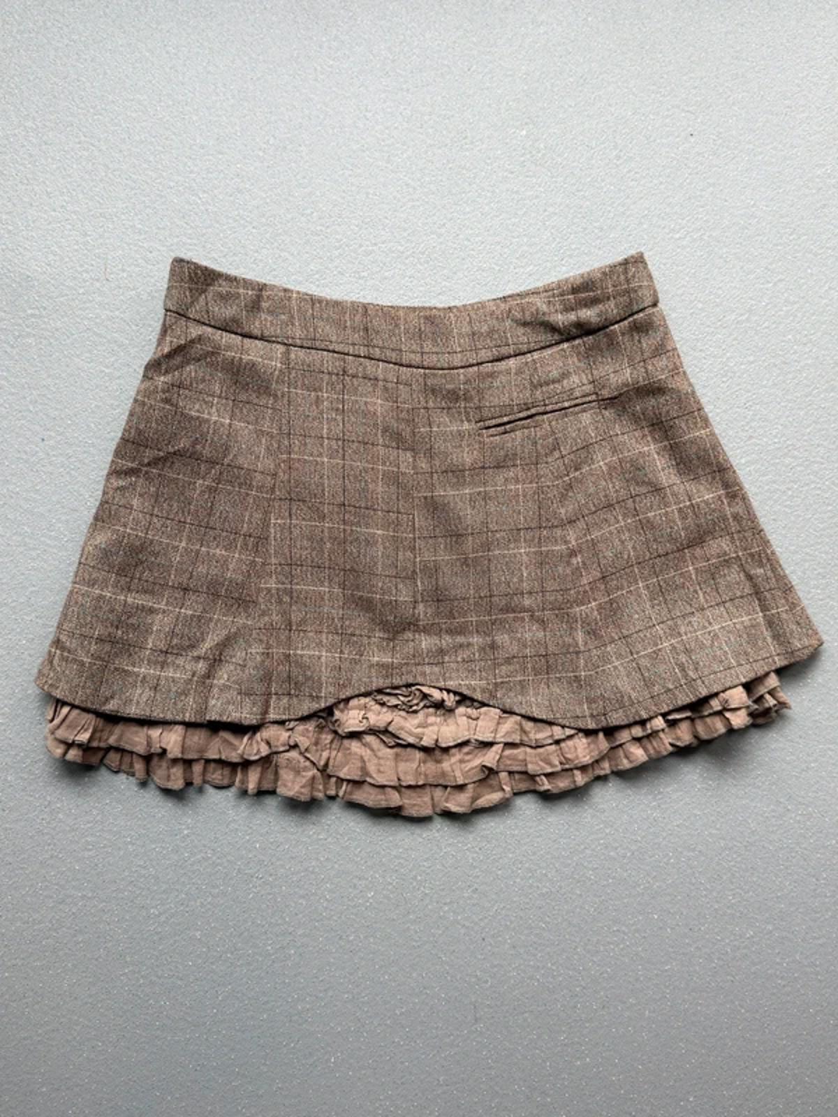 Vintage Y2K Brown Plaid Mini Skirt Ruffle Hem 30”