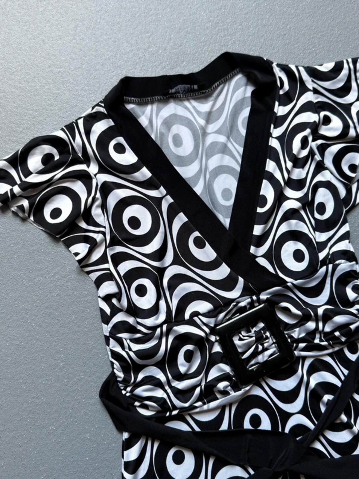 Y2K B&W Belt Buckle Psychedelic Dress