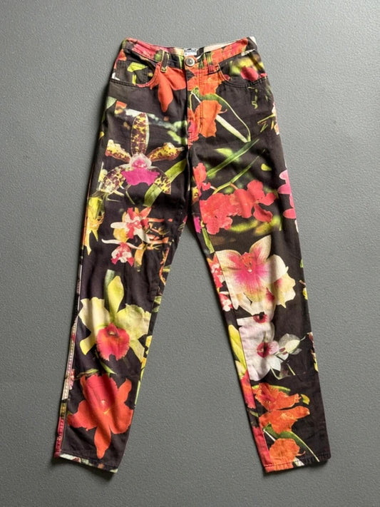 Moschino High Waisted Trousers 26” Floral Print 90s Vintage