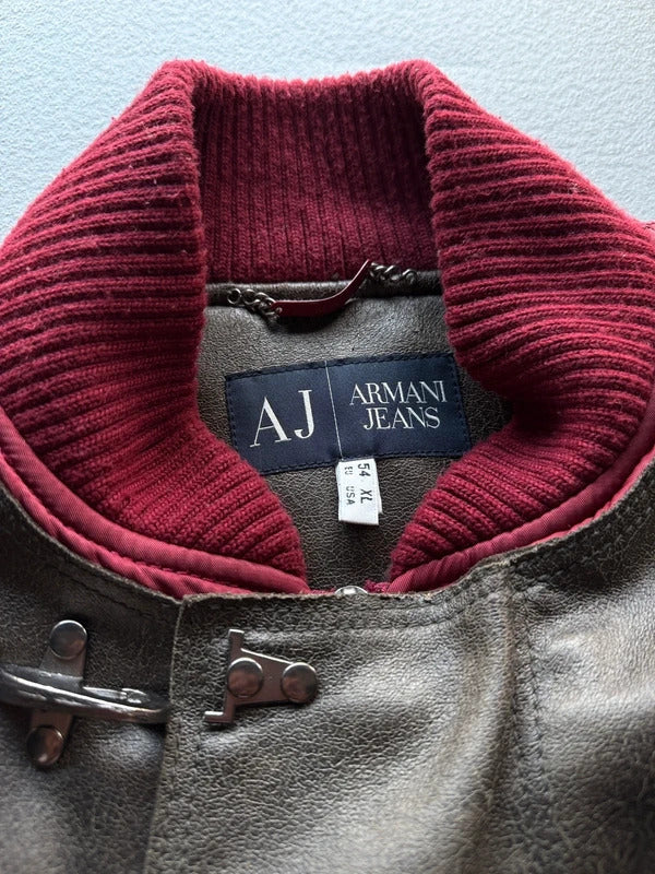 Y2K Armani Jeans Leather & Nylon Bomber Jacket Men’s XL