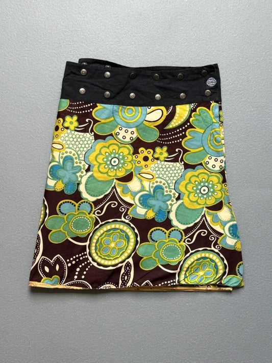 Y2K Brown & Green Floral Cotton Wrap Skirt One Size