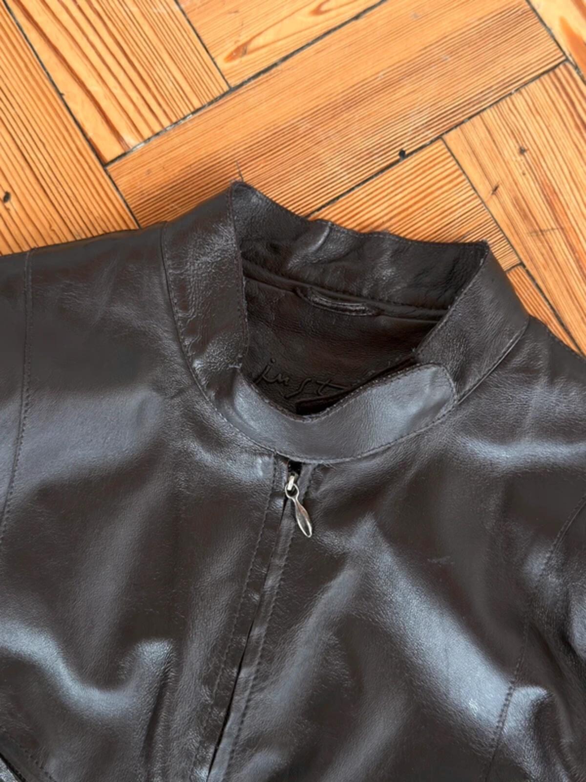 Y2K Brown Leather Biker Jacket Size 10