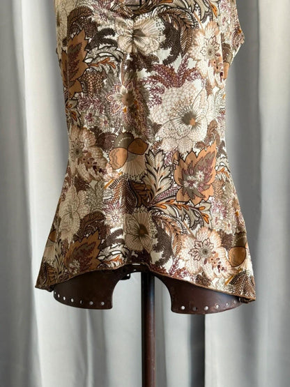 Y2K Boho Botanical Print Vest Top Large