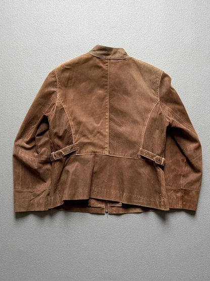 1980s Brown Suede Utility Bomber Jacket Medium Ladies