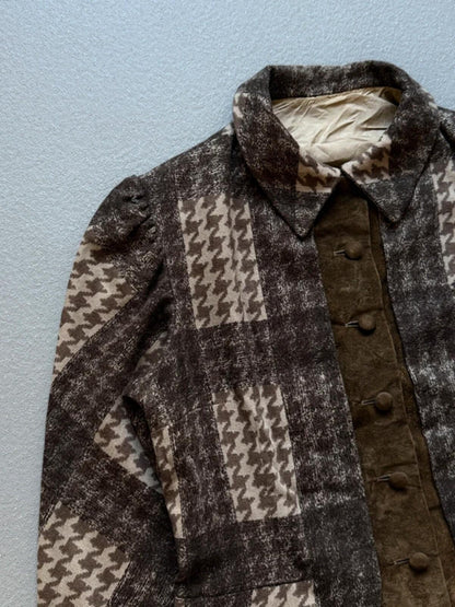 Vintage 70s Suede Dogtooth Collared Jacket Medium Ladies