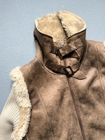 Y2K Funnel Neck Sherpa Bomber Jacket Large