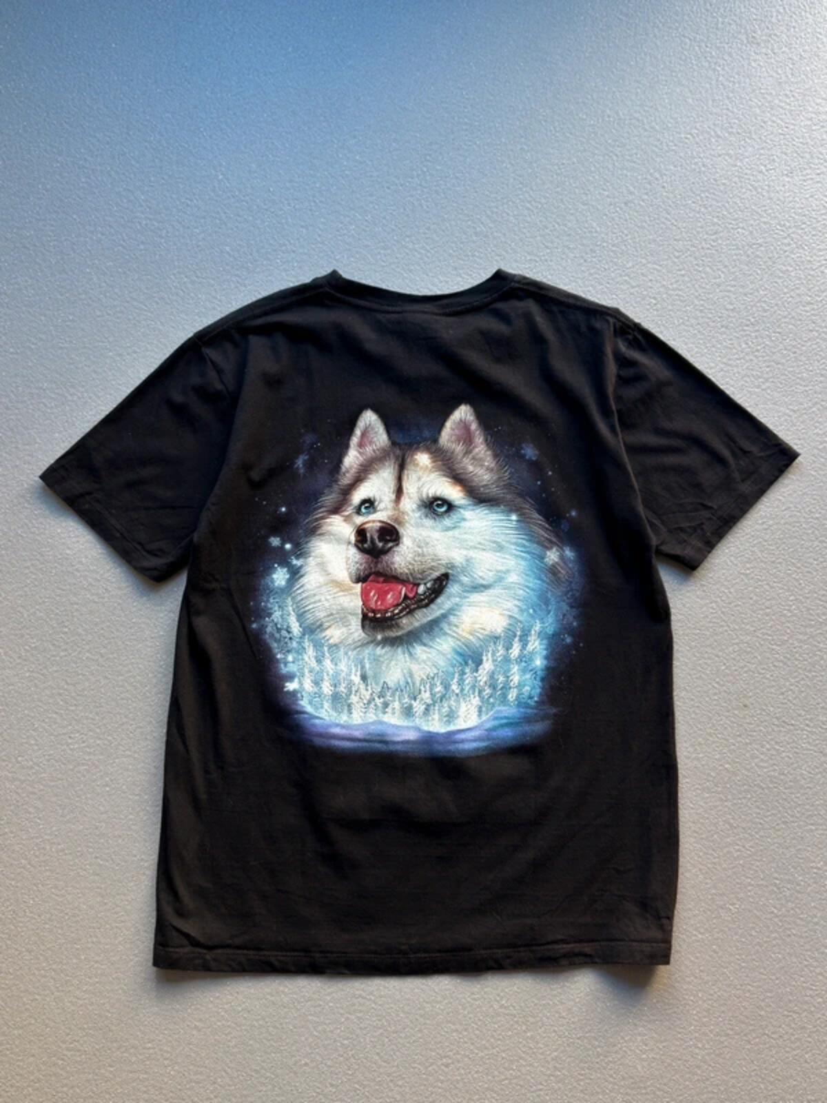 Vintage Wolf Husky Print T Shirt Large