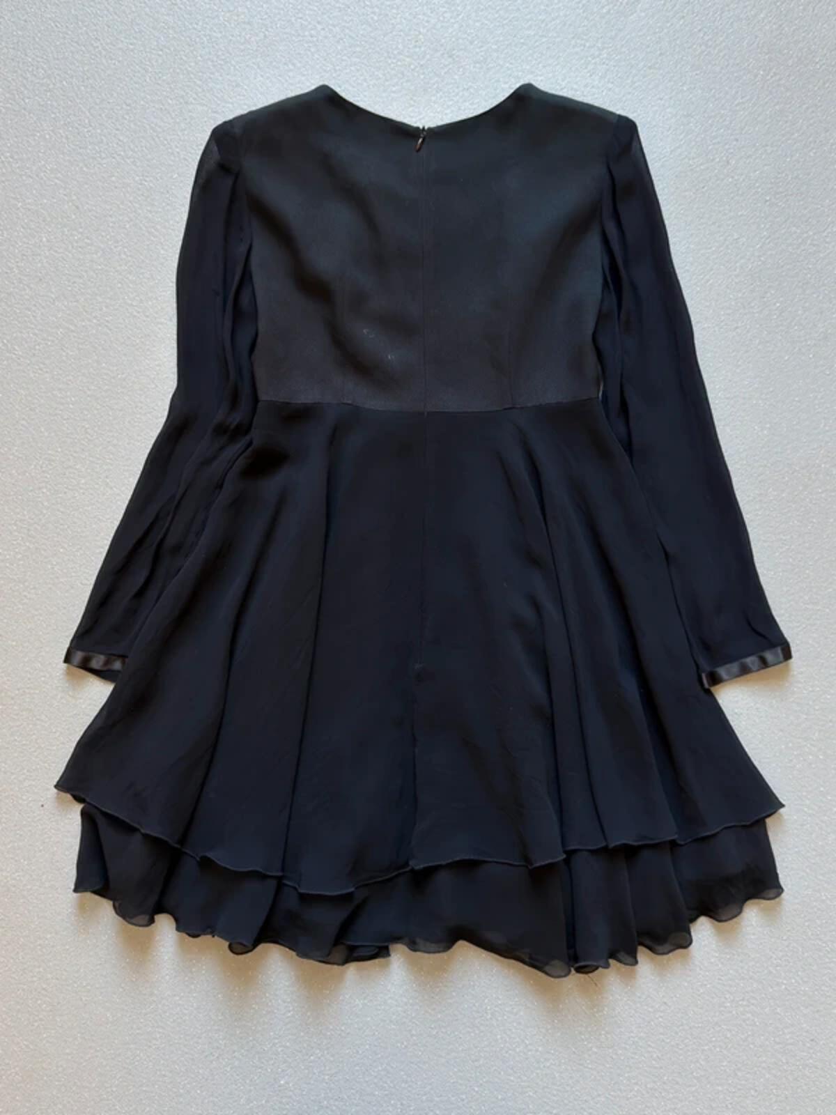 Saké Black Long Sleeve Skater Dress with Ribbon Detail Size 14