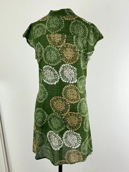 Mandarin Collar Vintage Botanical Pattern Dress Medium