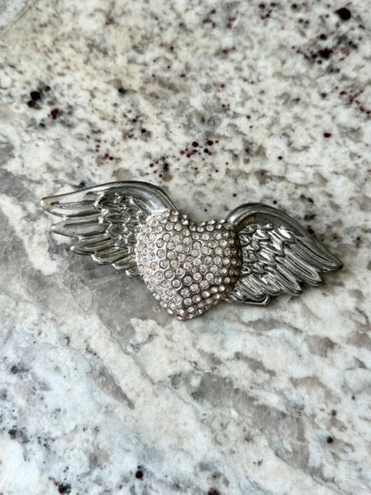 Y2K Diamonte Winged Heart Belt Buckle Emo Alt