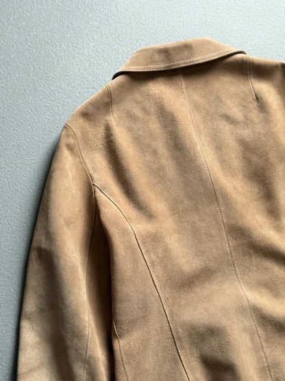 70s Suede Coat Size 18 Beige Brown Made in England
