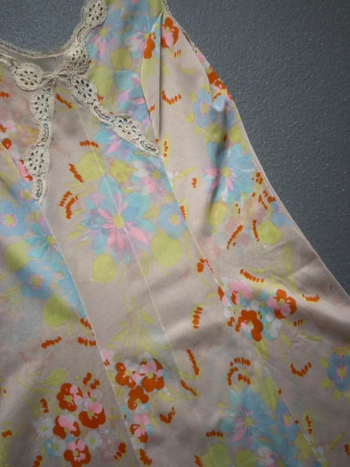 Y2K Lace Trim Pastel Pattern Slip Dress Small