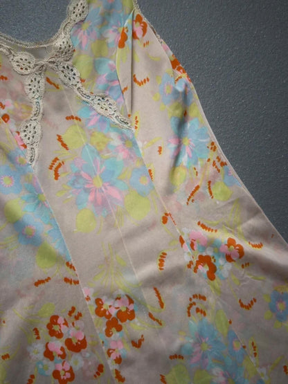 Y2K Lace Trim Pastel Pattern Slip Dress Small