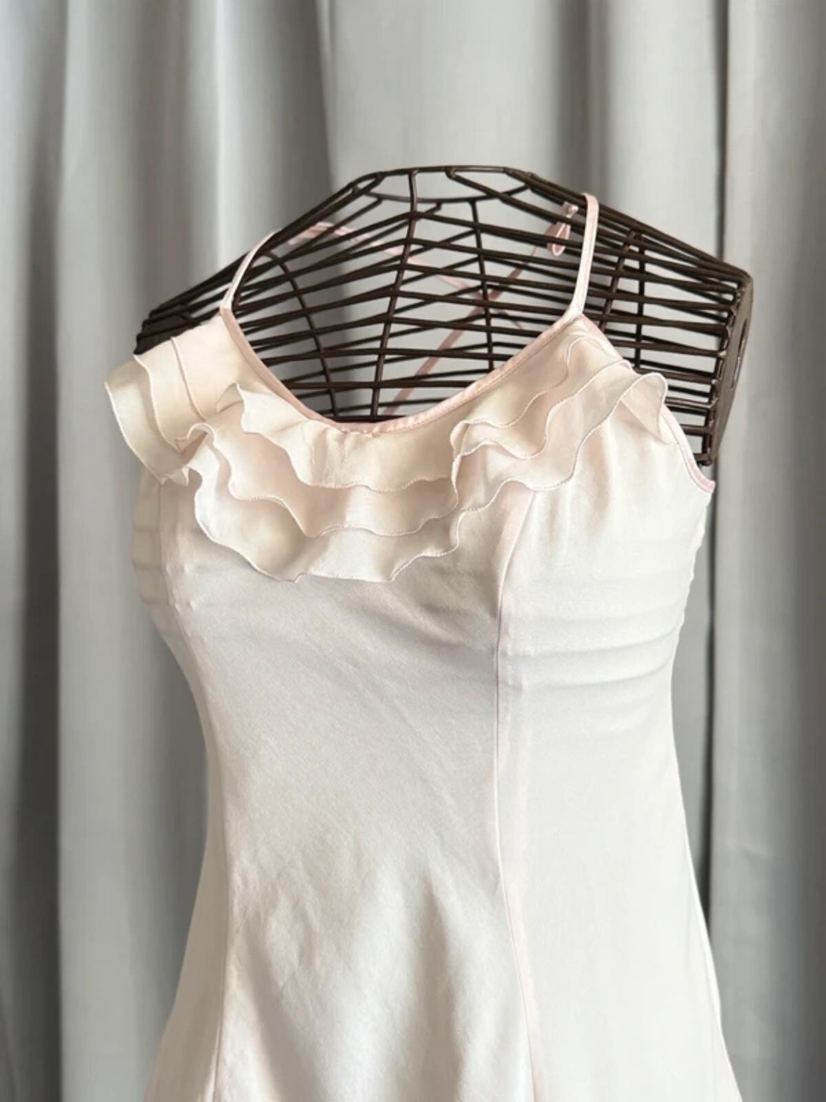 Y2K Ruffled Short Rose Pink Strap Dress Medium