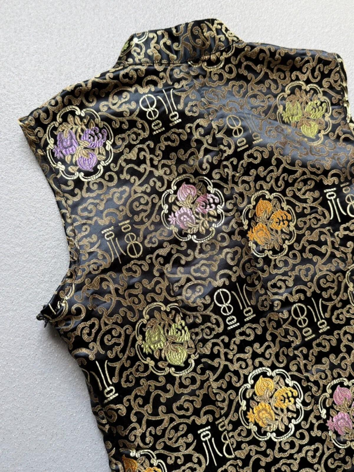 Y2K Geisha Black Gold Oriental Top Large