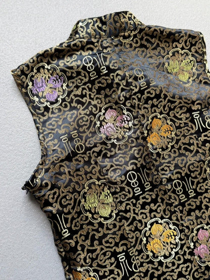 Y2K Geisha Black Gold Oriental Top Large