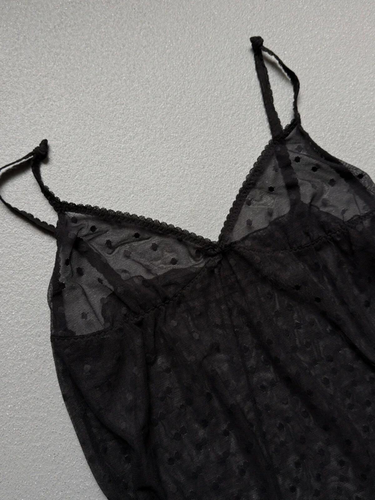Y2K Sheer Polkadot Black Mini Slip Dress Small