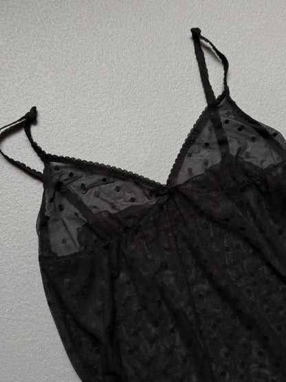 Y2K Sheer Polkadot Black Mini Slip Dress Small