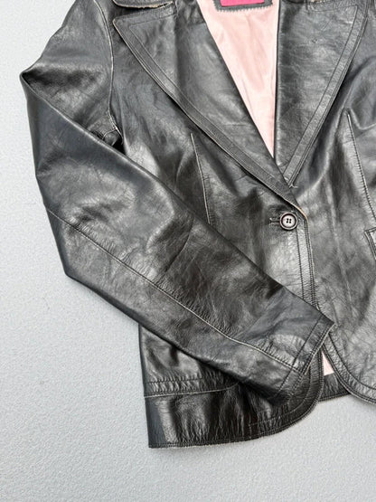 Y2K Snapshot Big Lapel Leather Jacket Large