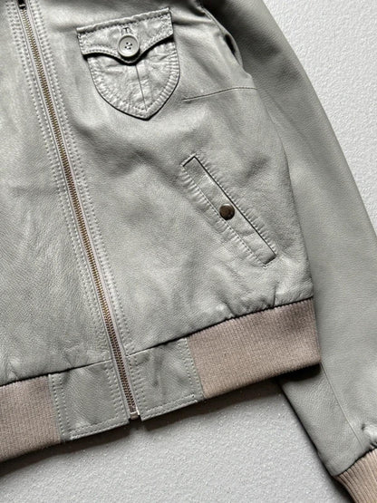Y2K Grey H&M Cropped Leather Jacket Size 8