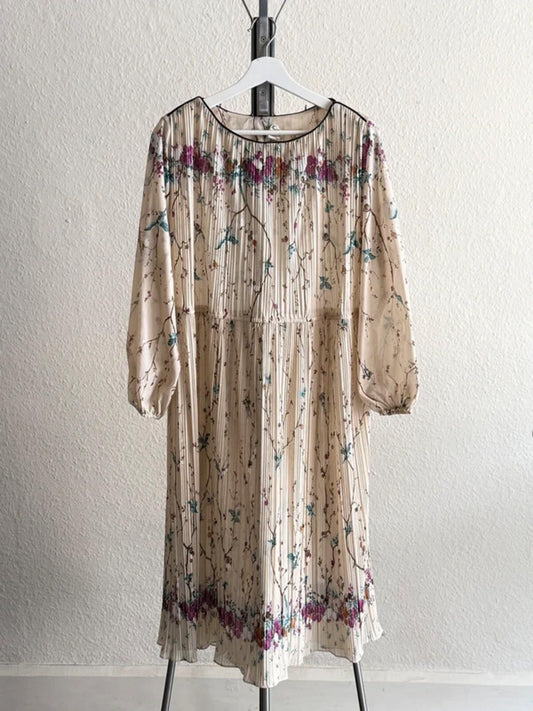 1960s Pleated Midi Dress Cottagecore Boho Floral Size 16
