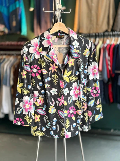 Vintage 80s Floral 3/4 Sleeve Blouse Shirt Large Ladies