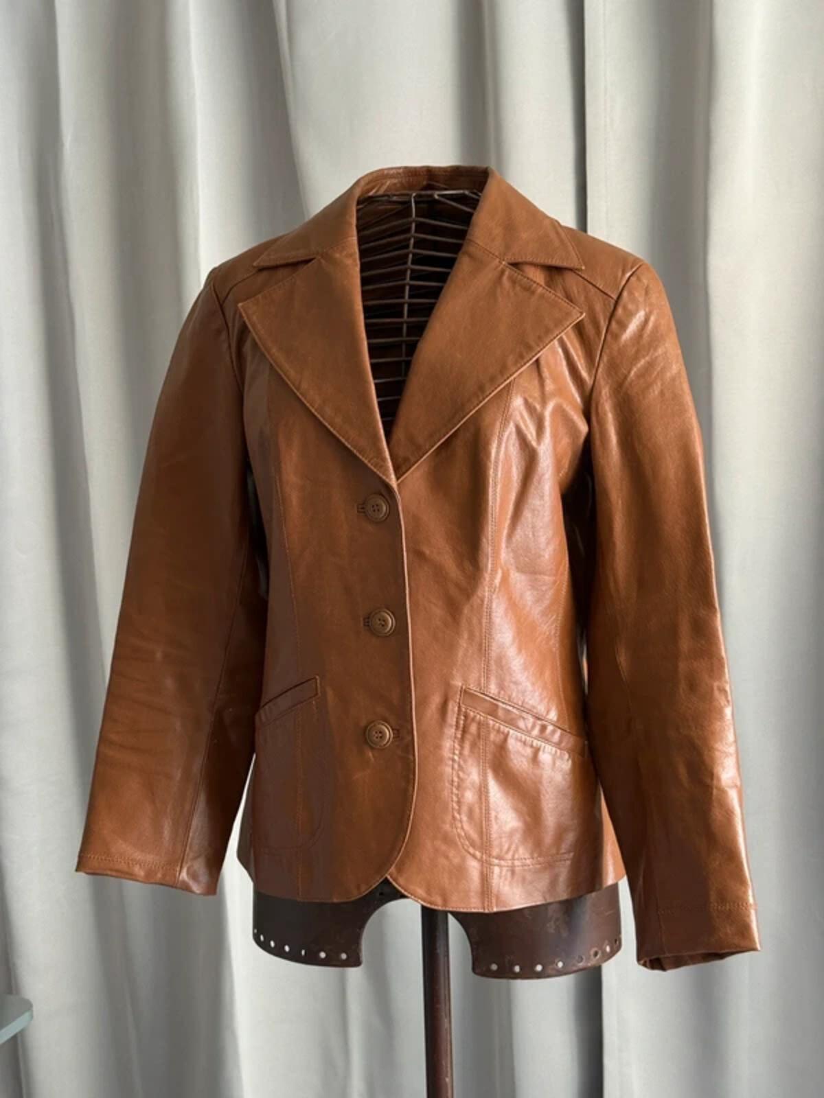 Vera Moda Brown Leather Jacket with big lapels Large