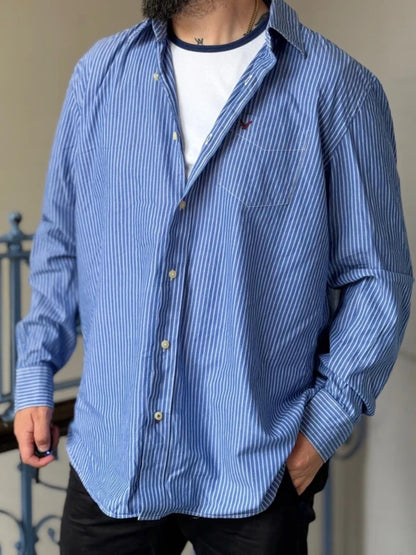 American Eagle Y2K Smart Pin Stripe Blue Shirt XXL