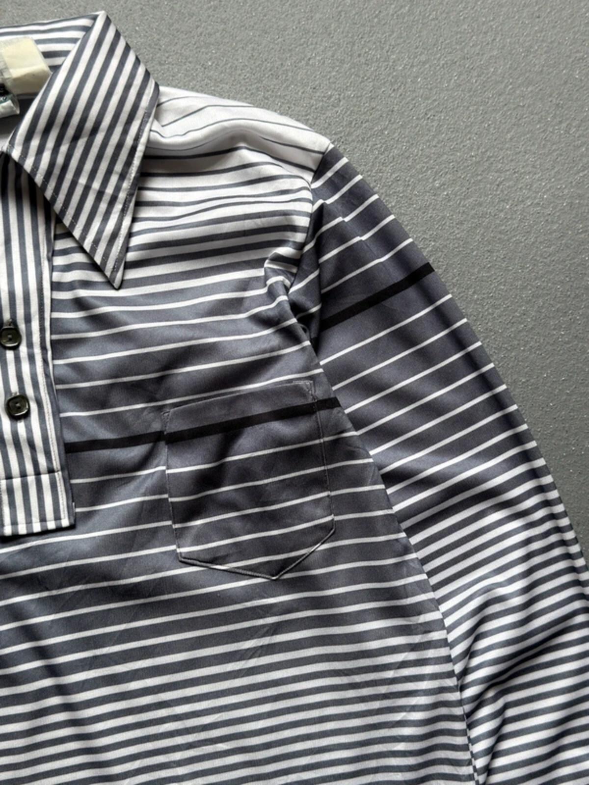 1970s Stripe Long Sleeve Polo Shirt Small Mens