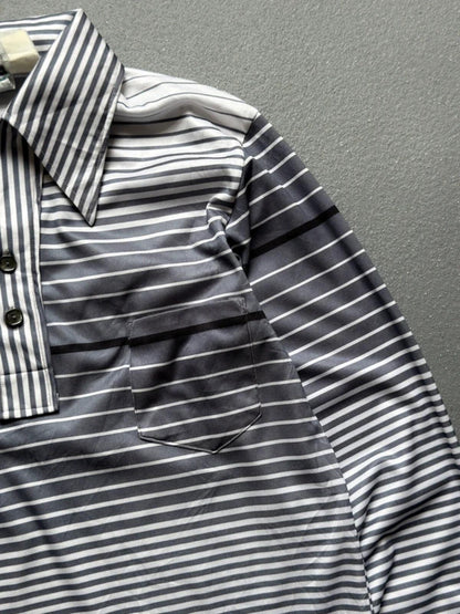1970s Stripe Long Sleeve Polo Shirt Small Mens
