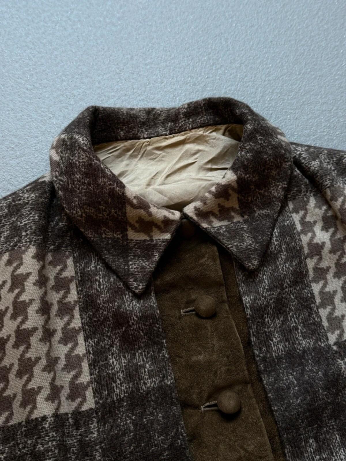Vintage 70s Suede Dogtooth Collared Jacket Medium Ladies