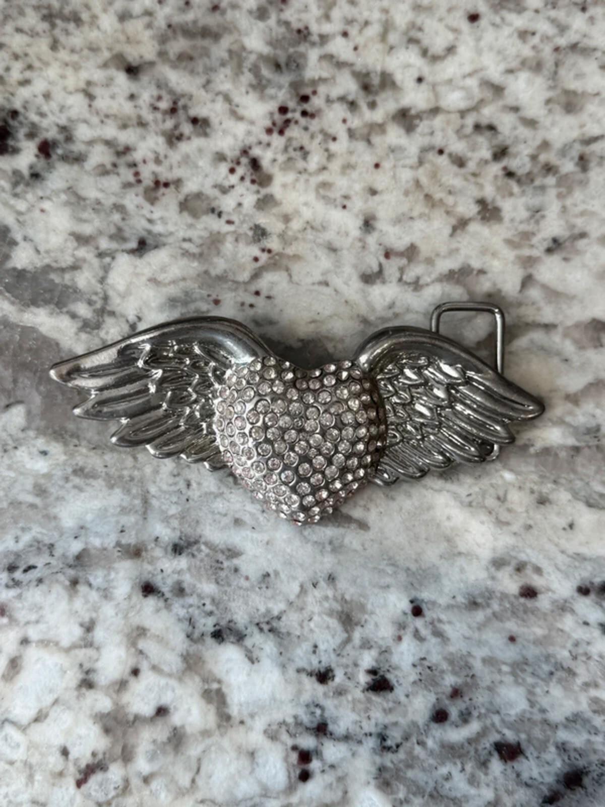 Y2K Diamonte Winged Heart Belt Buckle Emo Alt