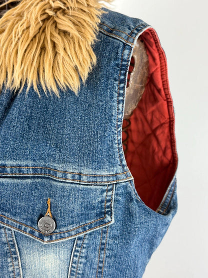 Y2K Afghan Denim Vest Gilet Medium