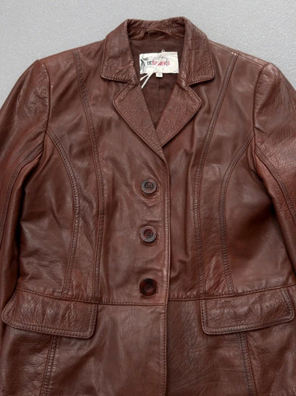 Y2K Brown Leather Blazer Size 10 Lapels