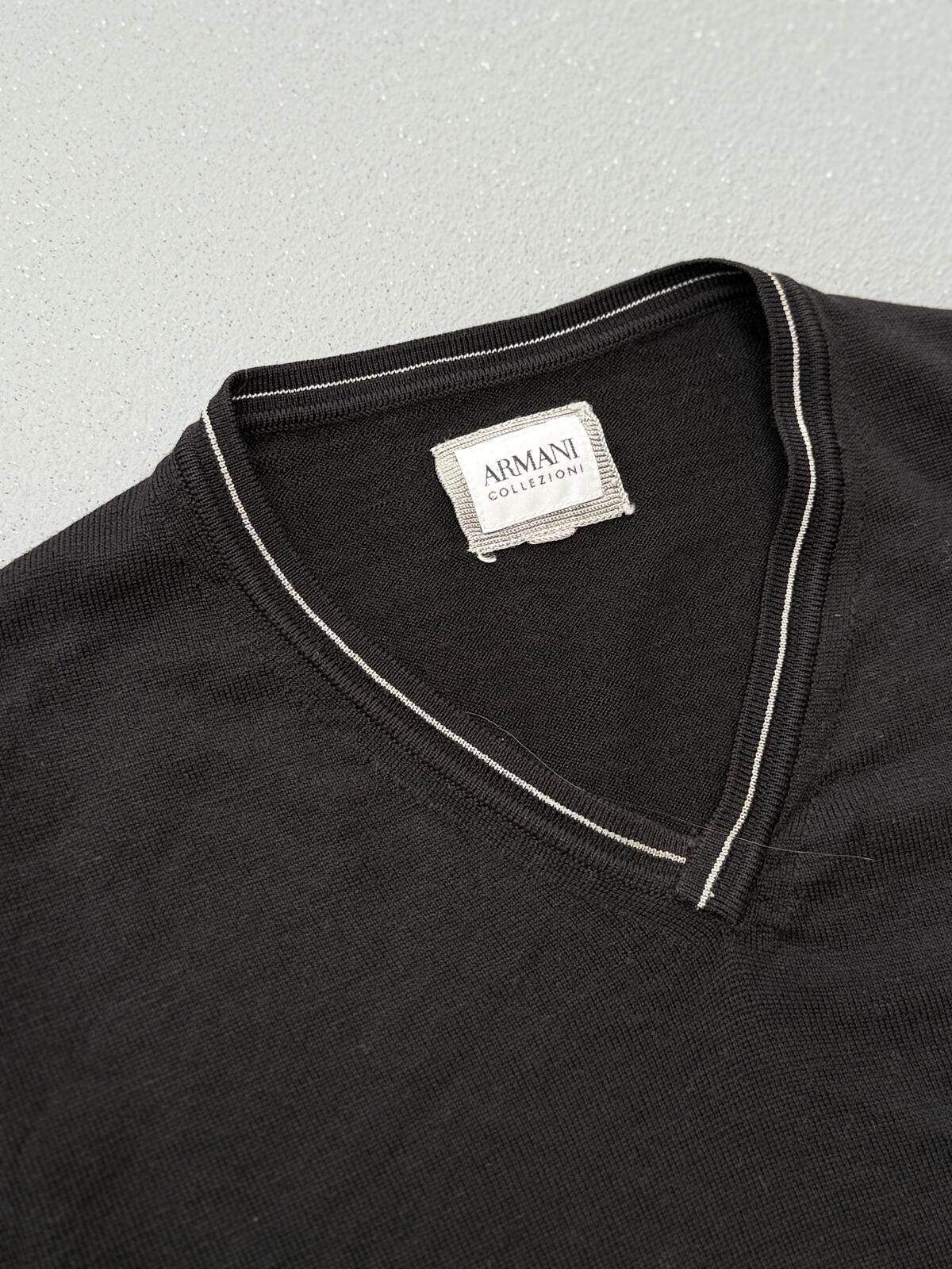 Armani Collezioni Black V Neck Knit Jumper Contrast Trim Sweater