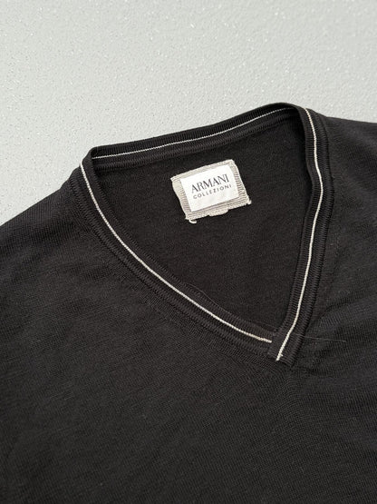 Armani Collezioni Black V Neck Knit Jumper Contrast Trim Sweater