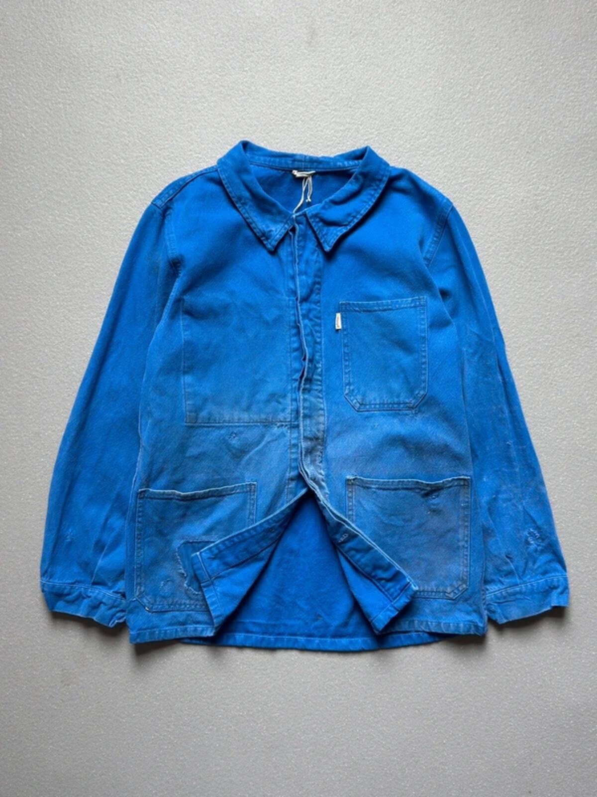Vintage French Work Jacket Small Repairs Faded