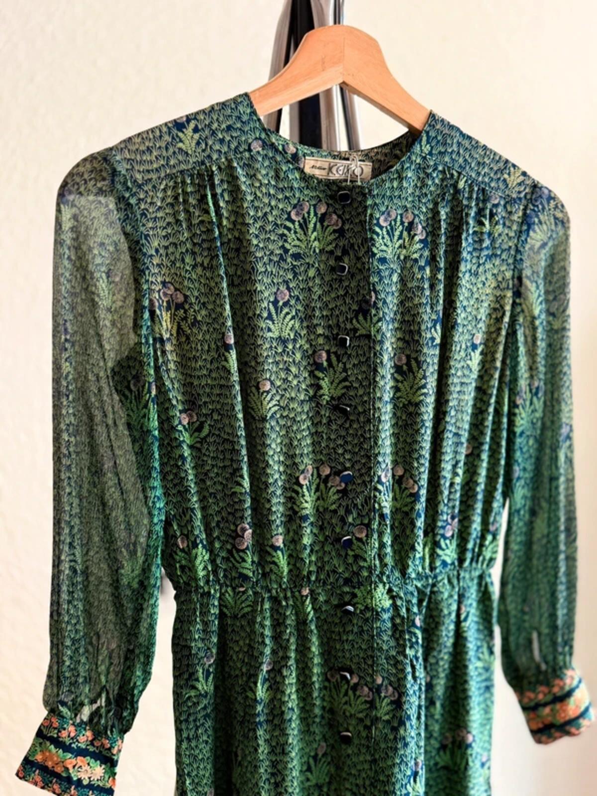 1960s Dandelion Printed Long Sleeve Midi Dress Small
