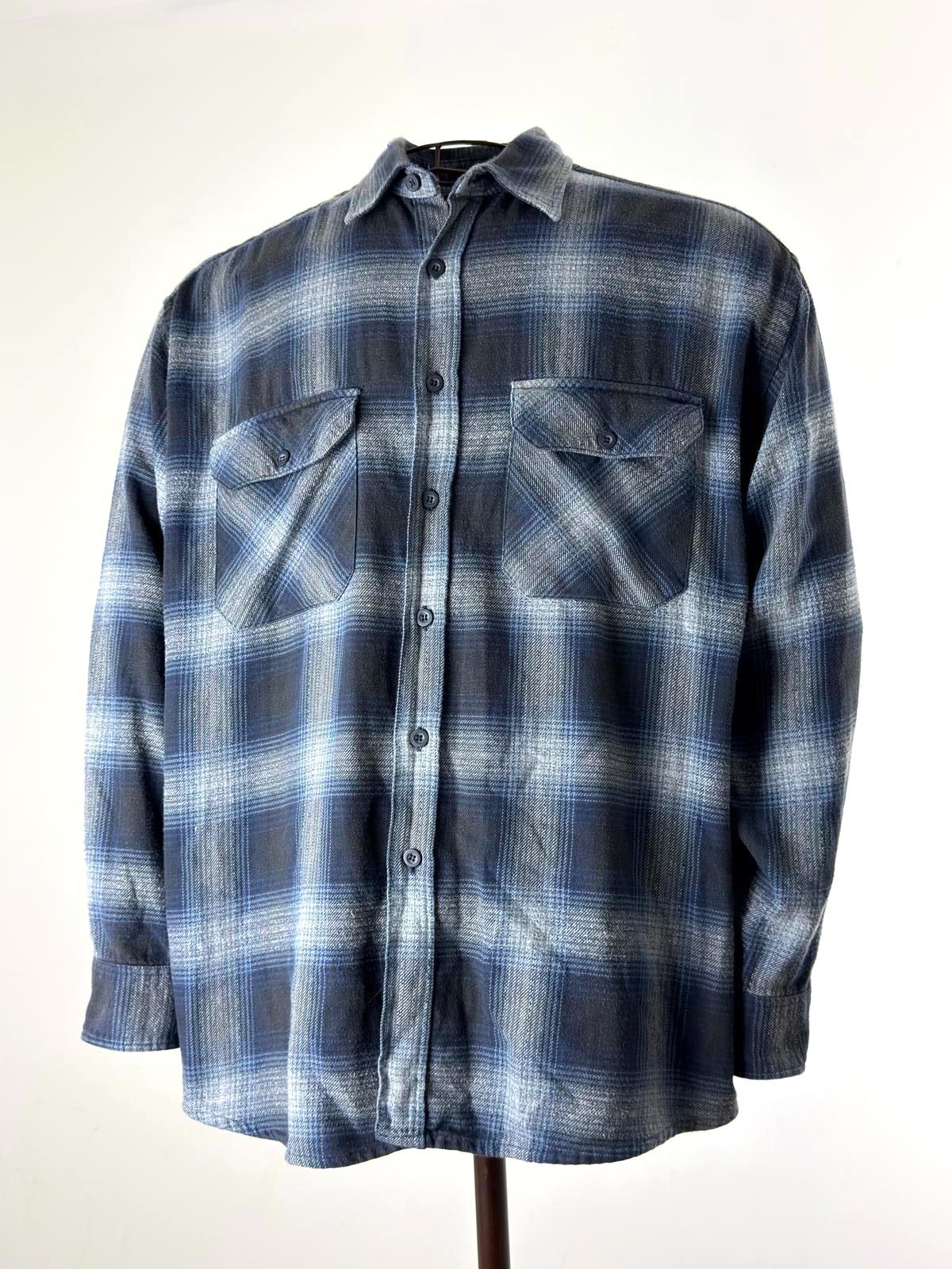 St Michael M&S Flannel Shirt Large Blue Mens 90s Vintage Overshirt