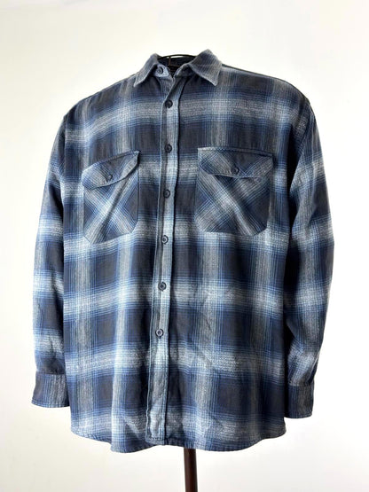 St Michael M&S Flannel Shirt Large Blue Mens 90s Vintage Overshirt