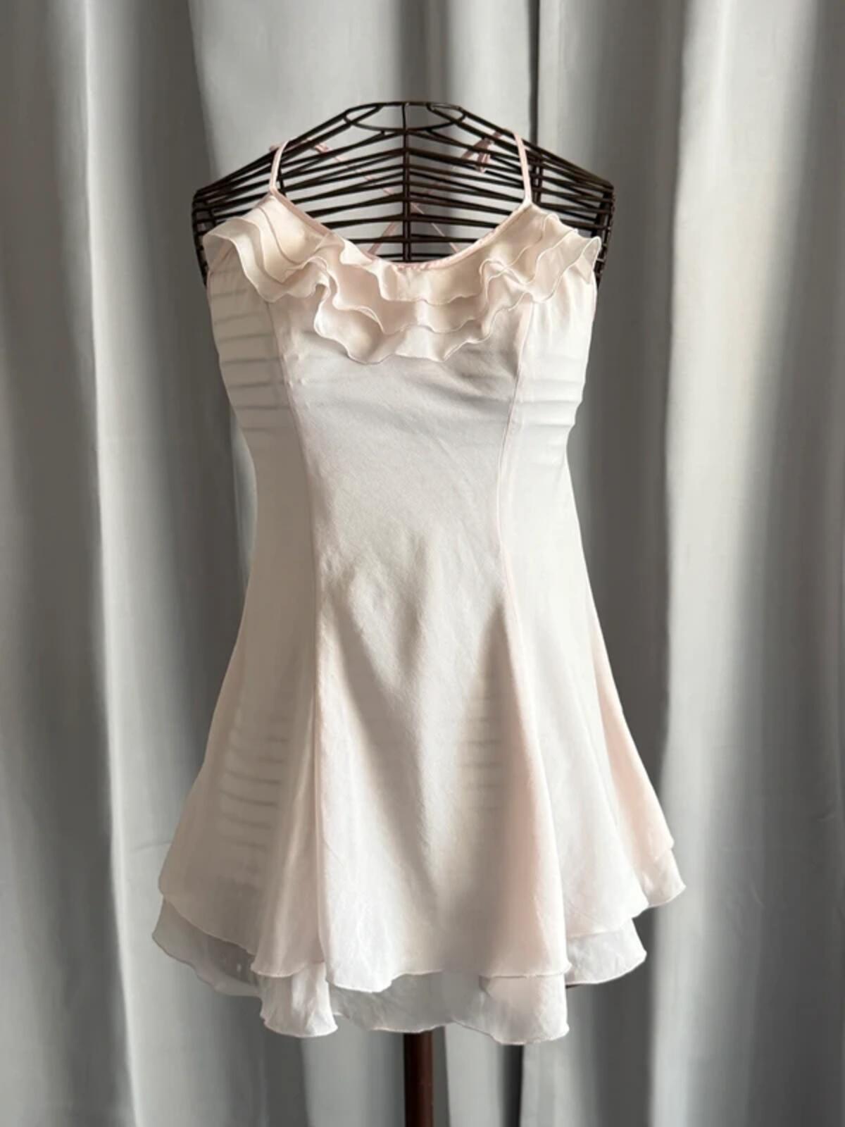 Y2K Ruffled Short Rose Pink Strap Dress Medium