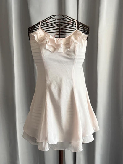 Y2K Ruffled Short Rose Pink Strap Dress Medium